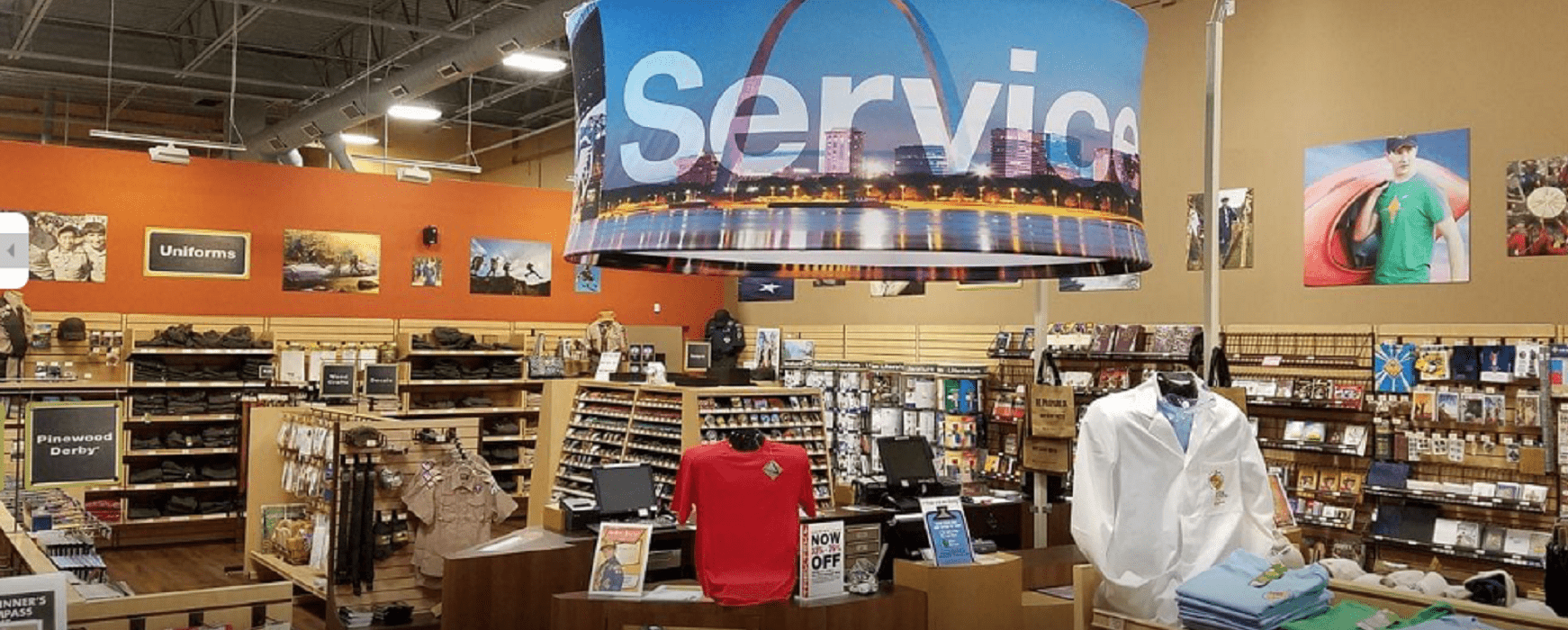 Wide-angle view of the BSA Outfitters Scout shop