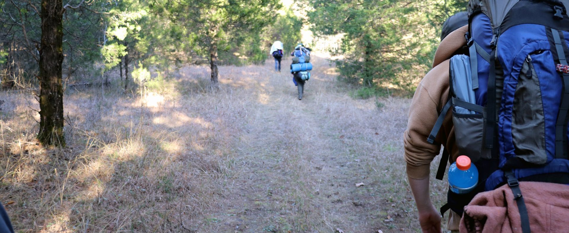 Scouts hiking down a trail